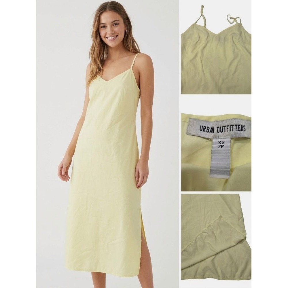 VTG Urban Outfitters Slip Dress Womens XS Pastel Butter Yellow Made in USA Y2K